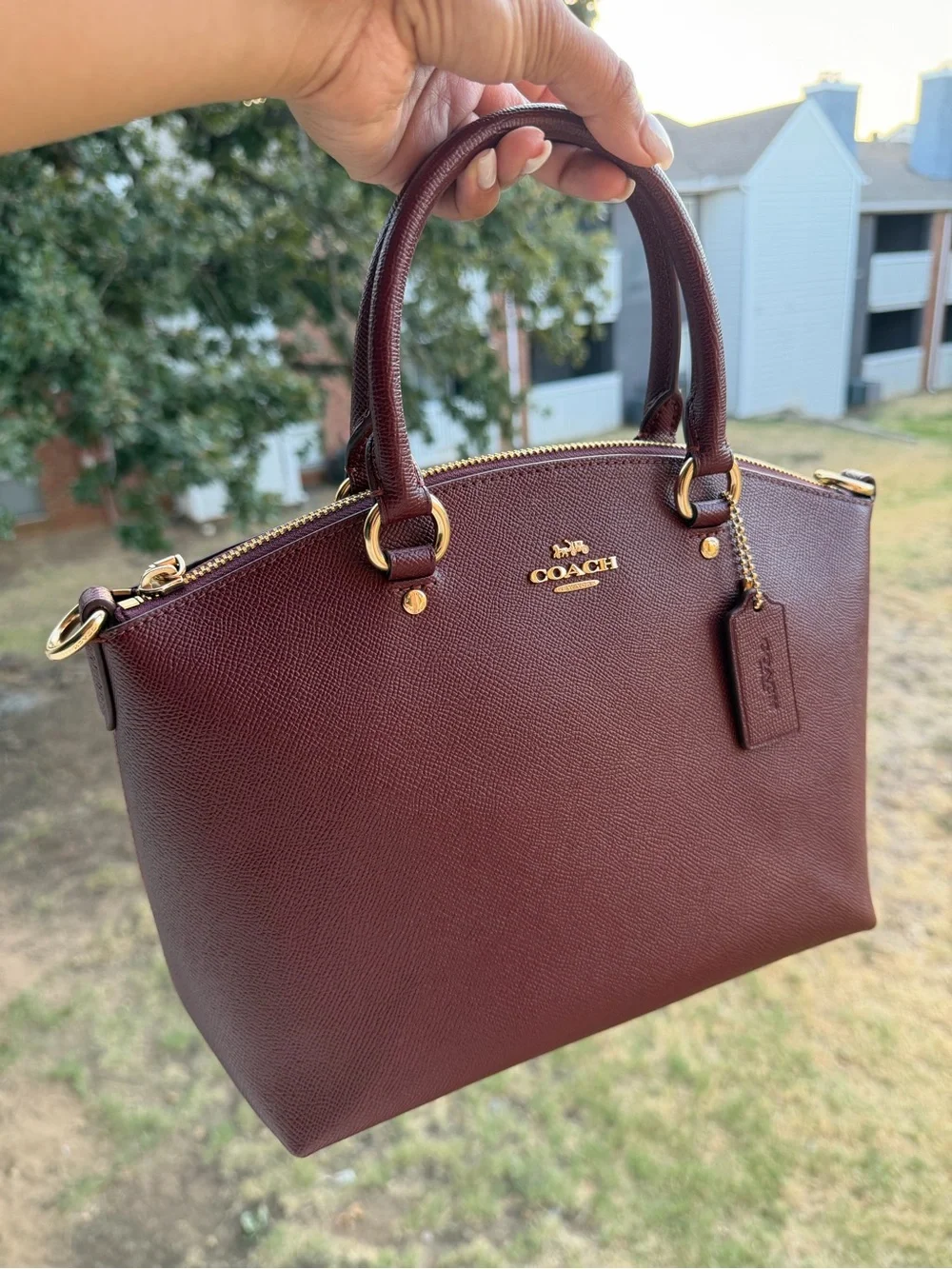 Coach Burgundy Leather Satchel with Gold Hardware